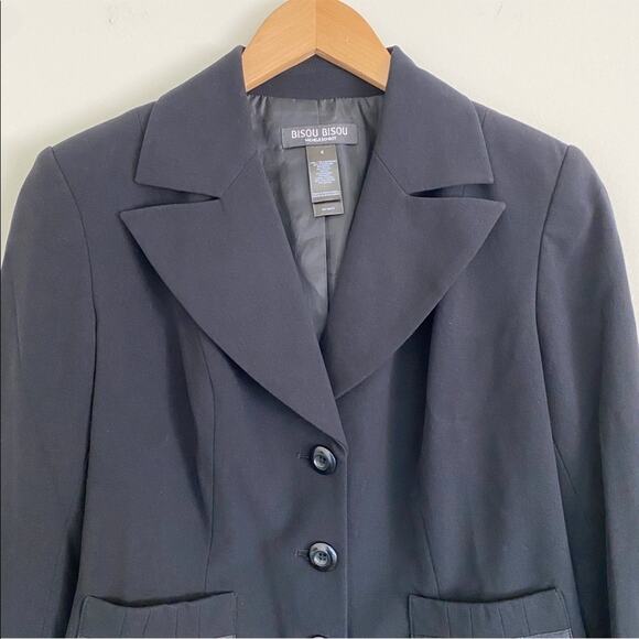 Bisou Bisou blazer size 8 bell sleeve button front cropped career office black - Picture 2 of 8
